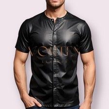 Men's Black Leather Shirt Genuine Lambskin Leather Shirt Slim Fit Shirt LGBTQ
