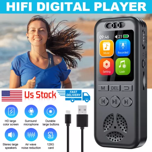 64GB/128GB Rechargeable Digital Audio Sound Voice Recorder Dictaphone MP3 Player