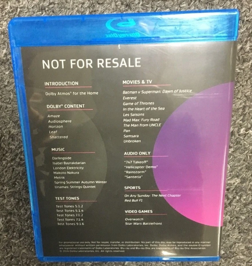 Dolby Atmos Genuine Blu-Ray Demo Disc (Sep 2016)-NEW,SEALED - Bild 2 von 2
