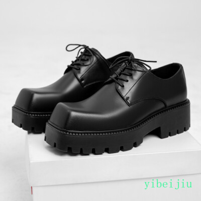 Men's Square Toe Leather Derby Shoes Fashion Platform Lace Up Wedding Business