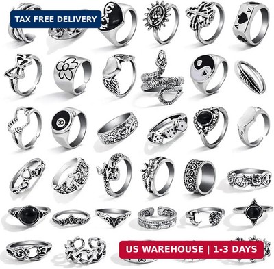 17IF 26-35 Pcs Vintage Silver Knuckle Rings Set for Women Men, Grunge Gothic Rin
