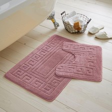 2PC Greek Bath Mat Set - Non Slip Soft Absorbent Bathroom Floor Rugs Toilet Mats