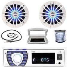Pyle 1-DIN Bluetooth Marine MP3 Receiver W/Cover, 2x 6.5" 180W Max LED Speakers