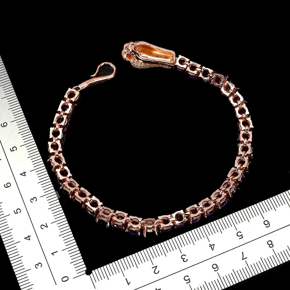 925 Sterling Silver Bracelet Oval Amethyst 5x3mm Natural Gemstone Jewelry 7.5in - Image 3 of 4