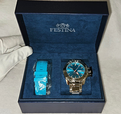 Festina Men's Blue Dial Quartz Date Steel Bracelet Watch w/ Box + Strap