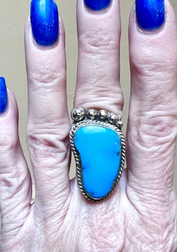 WONDERFUL Vintage Native American Navajo Sterling Silver Turquoise Bigfoot Ring - Picture 8 of 13