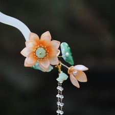 White Lotus Tassel Hairpin Traditional Chinese Hair Stick Hair Accessories Hanfu
