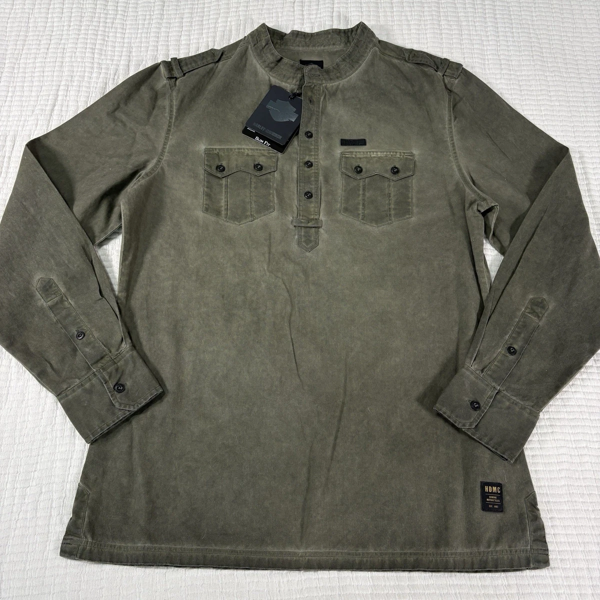 Harley-Davidson Henley Long Sleeve Solid Casual Button-Down Shirts