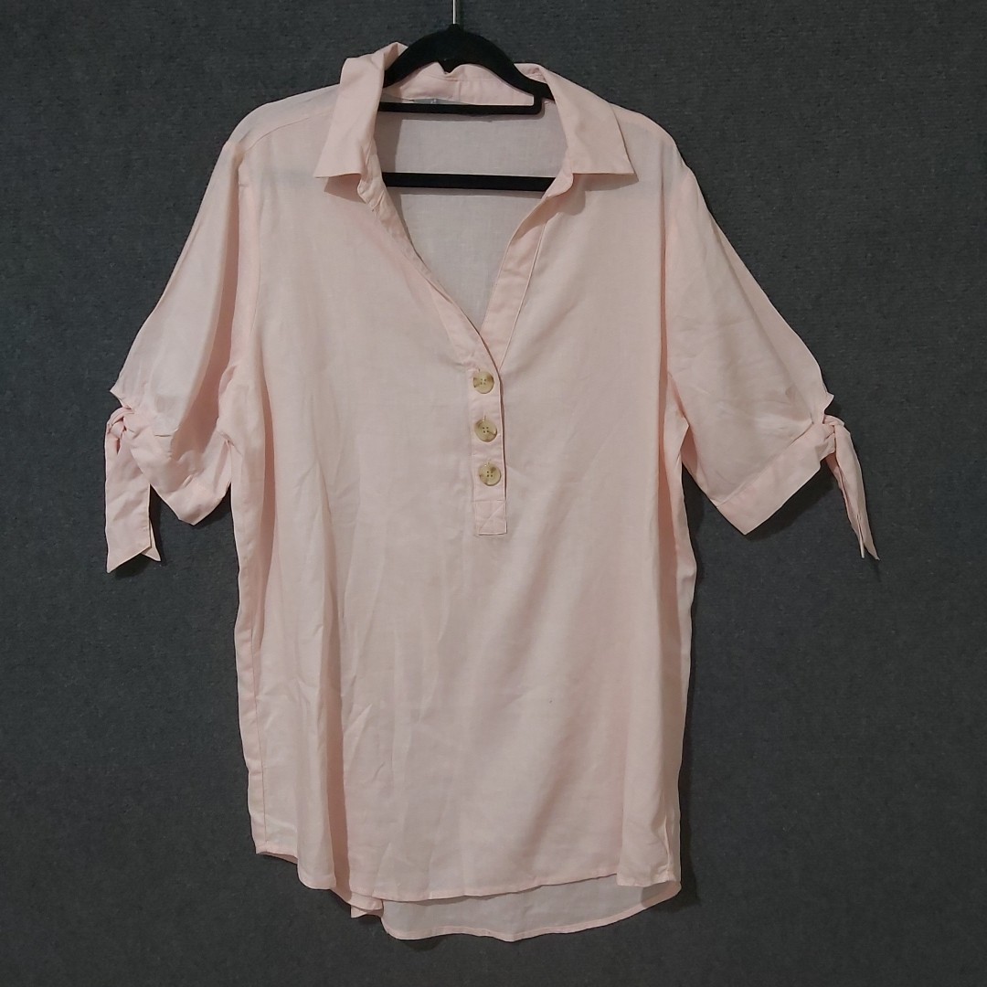 Katies Size 12 Pink Relaxed Fit Shirt Linen Blend– Casual, Feminine