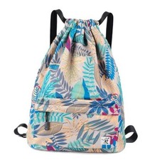 Drawstring Backpack with Mesh Pockets String Gym Bag Sackpack 01-gray Leaves
