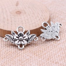 6 or 15PCS Antique Silver Tone FLOWER Charm Connector with 3 Loops GGS331