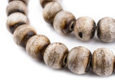 Grey Round Bone Beads 14mm Nepal Large Hole 25 Inch Strand