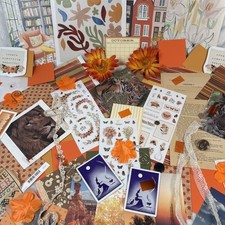 120 Piece Orange Junk Journal Scrapbook Supply Set Kit Ephemera Mixed Media