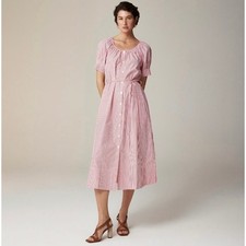 J. Crew 2024 S Button Up Midi Dress Striped Cotton Poplin Red White CA688