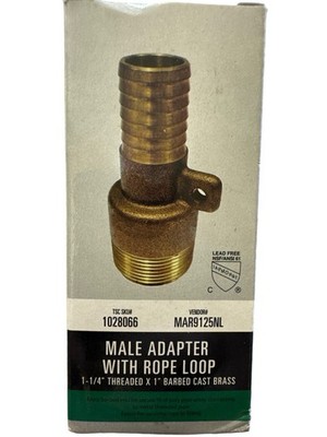 Male Adapter, Brass, 1-1/4 Threaded X 1  Barbed With Rope Loop MAR9125NL