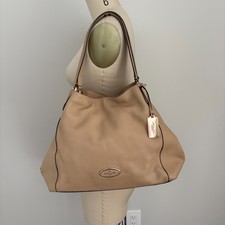 Coach Edie Pebbled Leather Shoulder Bag Tan Taupe Turnlock Gold Hardware Bag