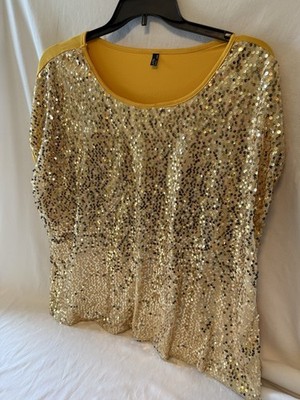 Women's Gold Sequence Blouse 24W 27  Armpit-Armpit 27  Long~Never Worn READ