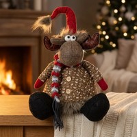 Elch 36Cm (48Cm) Hirsch Sitzend Weihnachtliche Dekofigur Rentier Rot-Braun