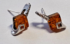 Silber 925 Ohrringe Ohrstecker schlicht elegant Bernstein cognac handmade