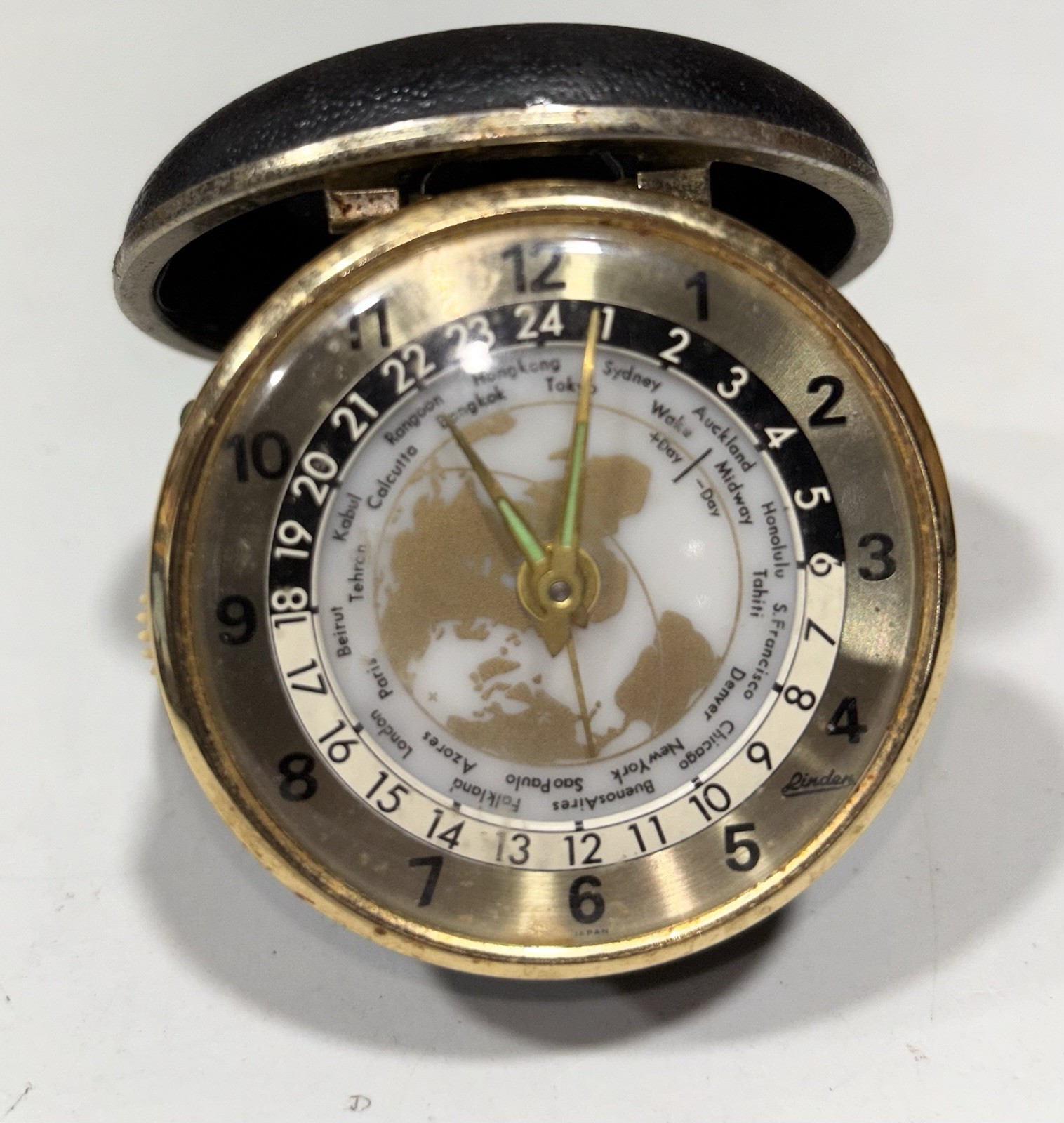 Vintage Linden World Travel Alarm Clock Multi Time Zone Wind