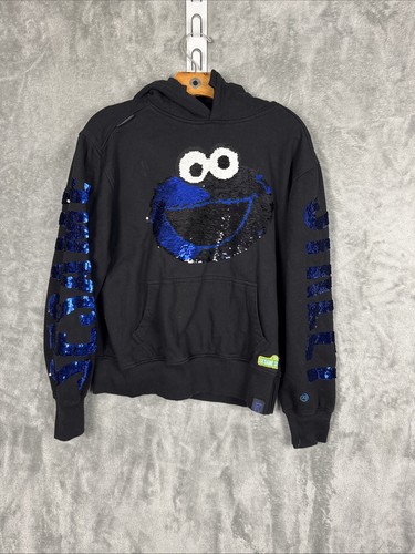 DEKRYPTIC COOKIE MONSTER SESAME STREET DETTAGLIO PAILLETTES NERO FELPA CON CAPPUCCIO UOMO Large - Foto 2 di 6