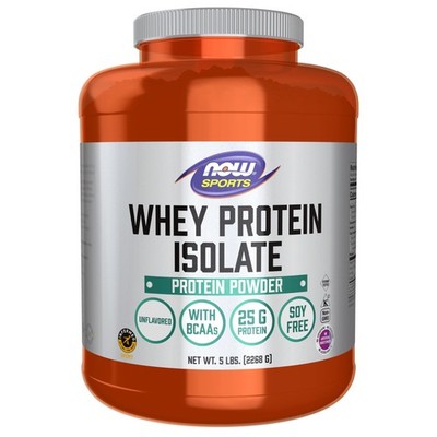 Whey Protein Isolate Powder 25g BCAAs Unflavored 5 Pound NOW Foods Sports