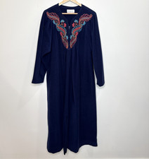 Vintage Vanity Fair Fleece Sleep Dress M Blue Housecoat Robe Zip Up Embroider US