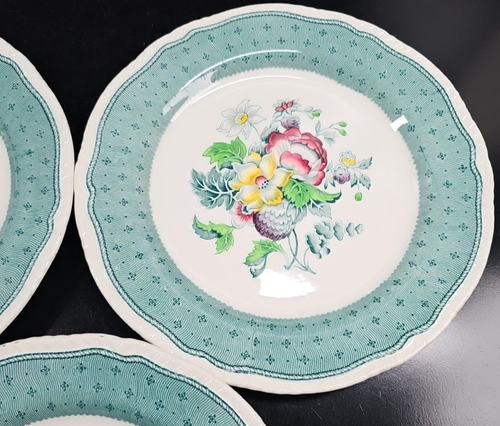 5 Ridgway Plymouth Green Dinner Plates Set Vintage Floral Scalloped Dish MCM Lot - Picture 15 of 24