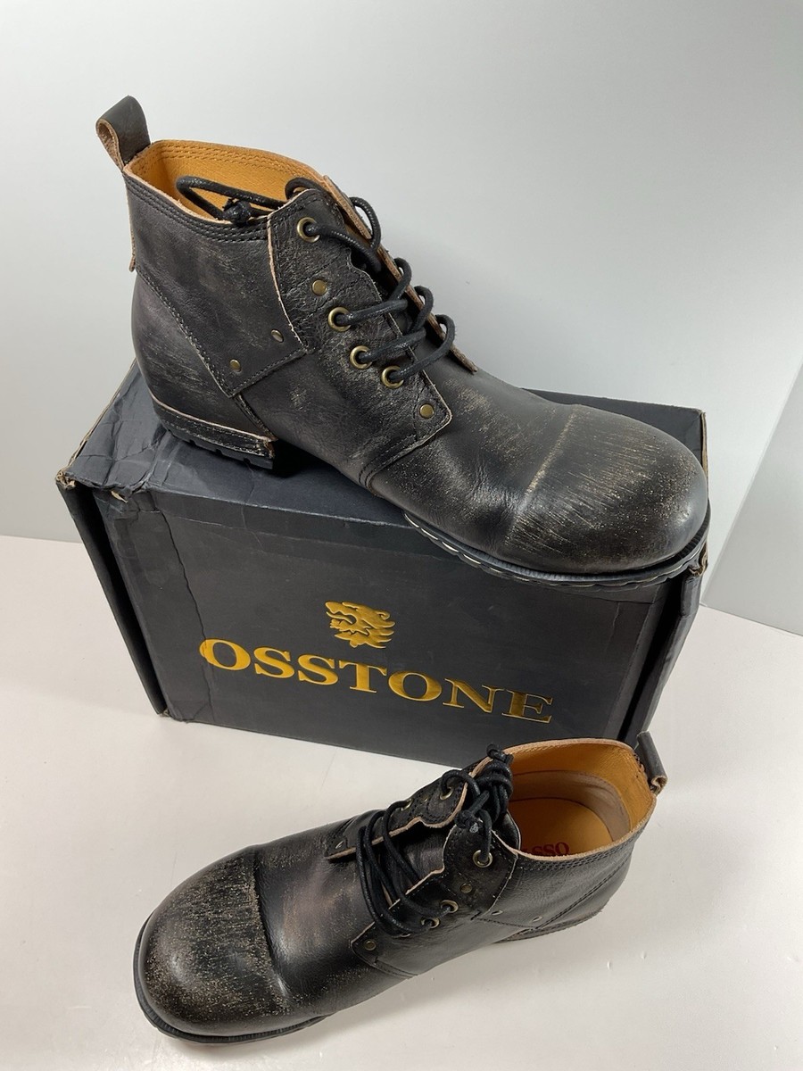OSSTONE Men's Leather Moto Boots - Zipper-Up Chukka Western Boots Casual Shoes (Brown, US 10)