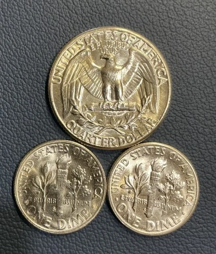 1958-P Washington Quarter And 1955-S Dimes - Brilliant Uncirculated - 90% Silver