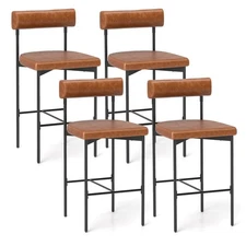 26" Upholstered Bar Stools Set of 4 w/ Padded Cushion & Backrest Footrest