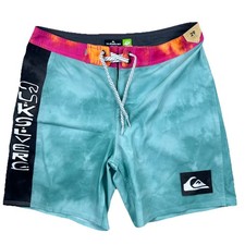 NWT Quiksilver Highline Youth Boys Colorful Aqua Boardshort Swim Trunks Size 29