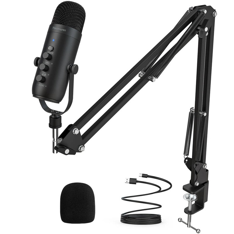 Haomuren USB Condenser Microphone Kit Cardioid Studio Mic with Boom Arm PC