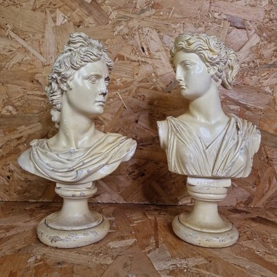 Artemis Diana und Apollo Büste rustikale griechische Statuen 12'' Figur Götter