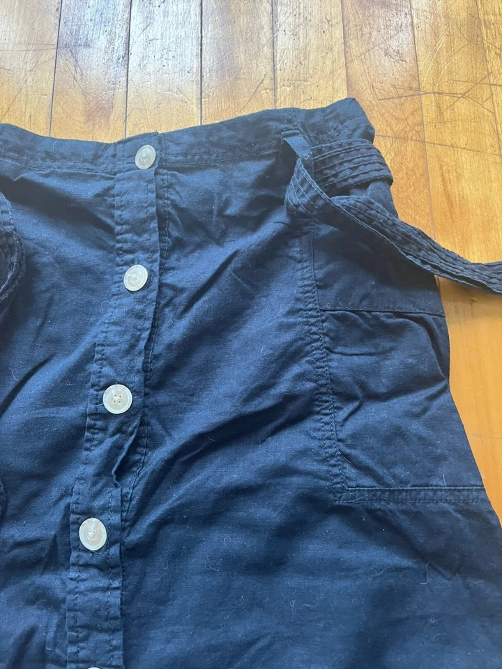 Joe Fresh 亚麻棉纽扣绑带长款黑色裙女式 4 码 — 第 2/4 张图片