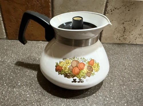Vtg Corning Ware Spice of Life "Le The" Coffee Tea Pot Carafe, 6 Cup P-104 w/lid