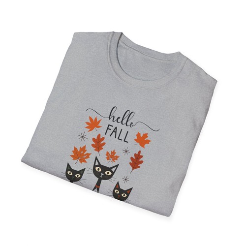 T-shirt retrò Art Deco Hello Fall Cat, maglietta design autunno, maglietta unisex, gatto anni 60 - Foto 5 di 5