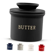  Butter Crock with Lid, Soft Spreadable Butter, Ceramic French Matte Black