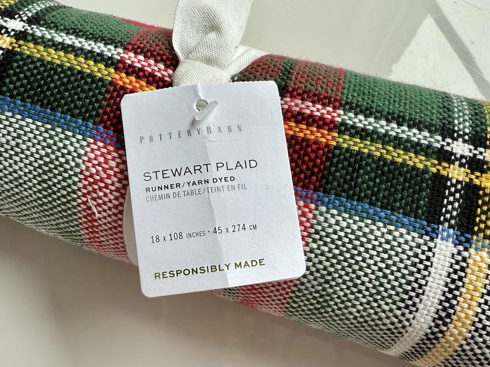 Corredor de mesa Pottery Barn Stewart a cuadros 100 % algodón, 18” x 108”, nuevo con etiquetas, venta al por menor $89 Foto 4 de 4