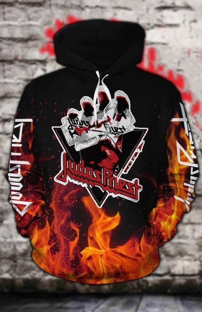 Hollow 3D Hoodie and Legging Set for Women Featuring Judas Priest Band Design