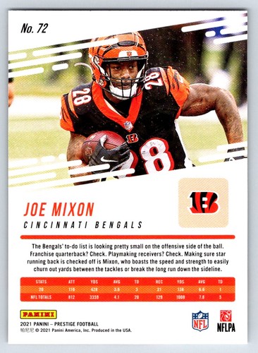 2021 Panini Prestige 72 Joe Mixon Cincinnati Bengals Football Card - Picture 2 of 2