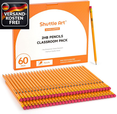 Bleistiftset 60 Stück, Vorgespitzt, Radiergummi, Für Schule, Büro, Kunst