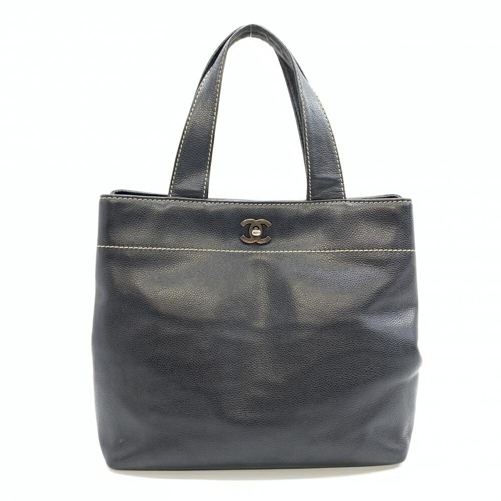 Chanel Dark Navy Caviar Leather Turnlock Tote Bag for Women