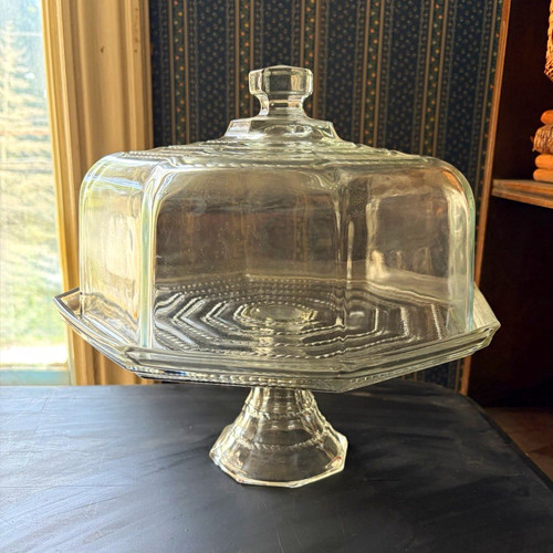 Cambridge Glass Octagon Pedestal Cake Stand with Dome Lid