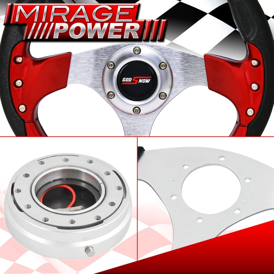Silver Slim Quick Release + Godsnow 320mm 6 Bolt Red Fusion Style Steering Wheel - Изображение 4 из 4
