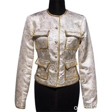 Cache Gold / Silver Metallic Brocade Top Jacket Lined Rhinestone Button 198 NWT