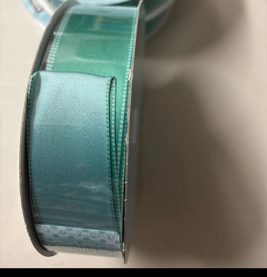 Kirkland Blue/Green Reversible Wire-edged Ribbon 50 yards 1.5" W RARE NEW Sealed - Image 3 of 3