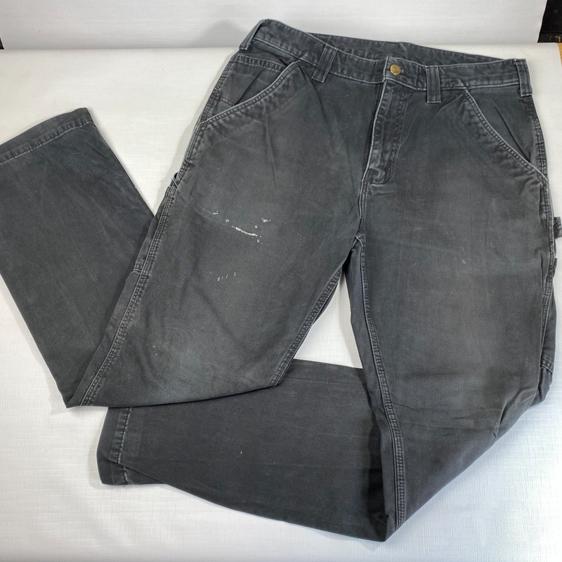 Carhartt BLACK Carpenter Painter PANTS! 34 x 32 Relaxed Fit Distressed Work Wear