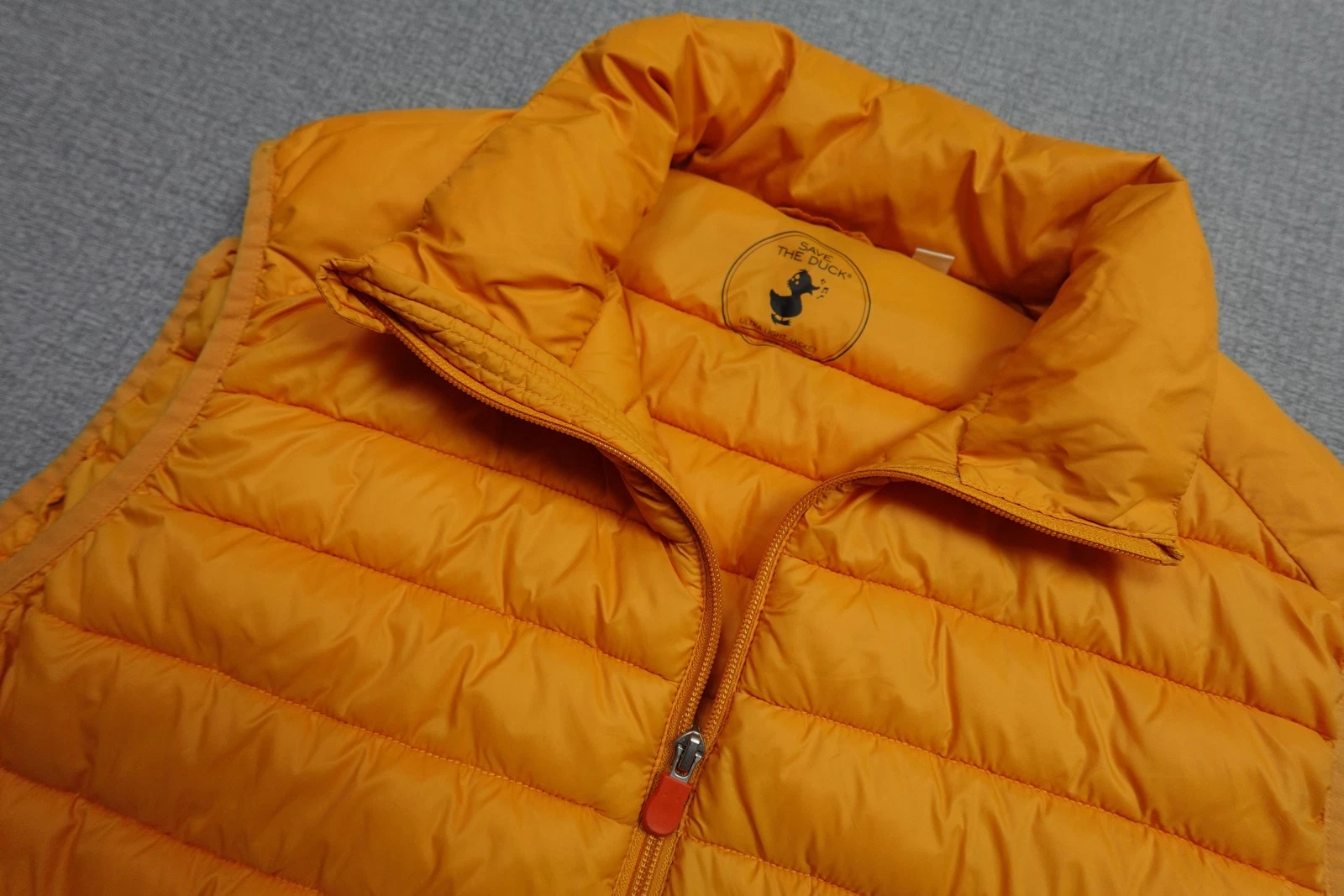 Save The Duck Puffer Vest Mens Large Orange Ultra Light Plumtech Full Zip Warm