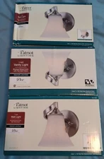 3 Patriot Lighting Wall Indoor Brushed Nickel Finish white Glass reversible, new